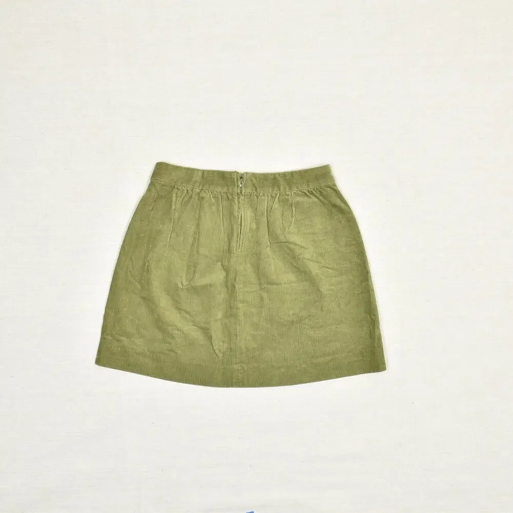 J. Crew Women A Line Short Skirt Corduroy Zip Solid Cotton Green Size 0